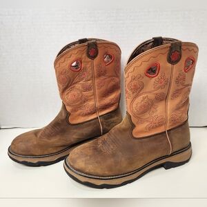 Brown and Tan Western Boots with Red Accents